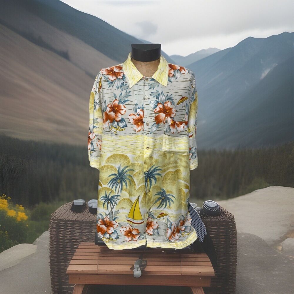 JACK HOLLYWOOD Men's Hawaiian  XXL Lightweight Tropical Hibiscus Shirt